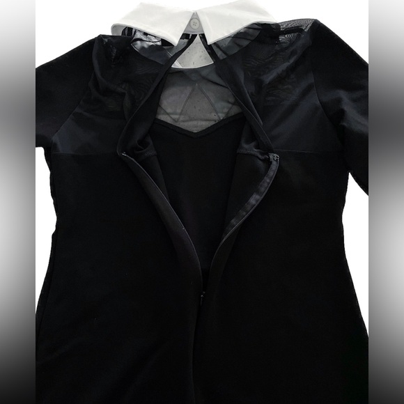 Boston Proper Black Sheer Mesh Panel Dress White Collar Cuffs Size 10 - Picture 8 of 11